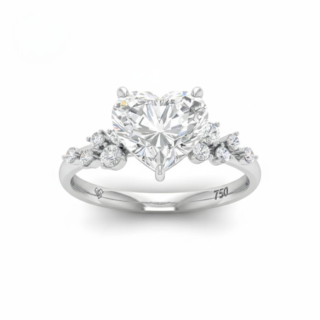 Layla Heart Cut Diamond Engagement Ring with Diamond Accent Band