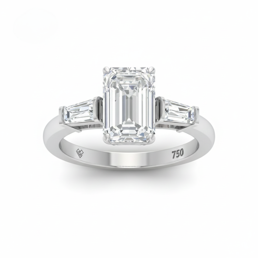 Mary Emerald Cut Diamond Engagement Ring with Tapering Baguette Cut Side Diamonds