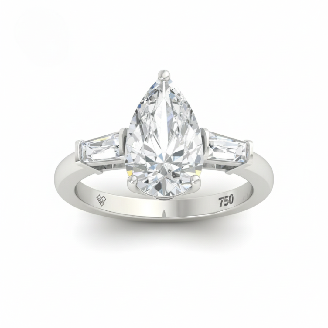 Mary Pear Cut Diamond Engagement Ring With Tapering Baguettes Cut Side Diamonds