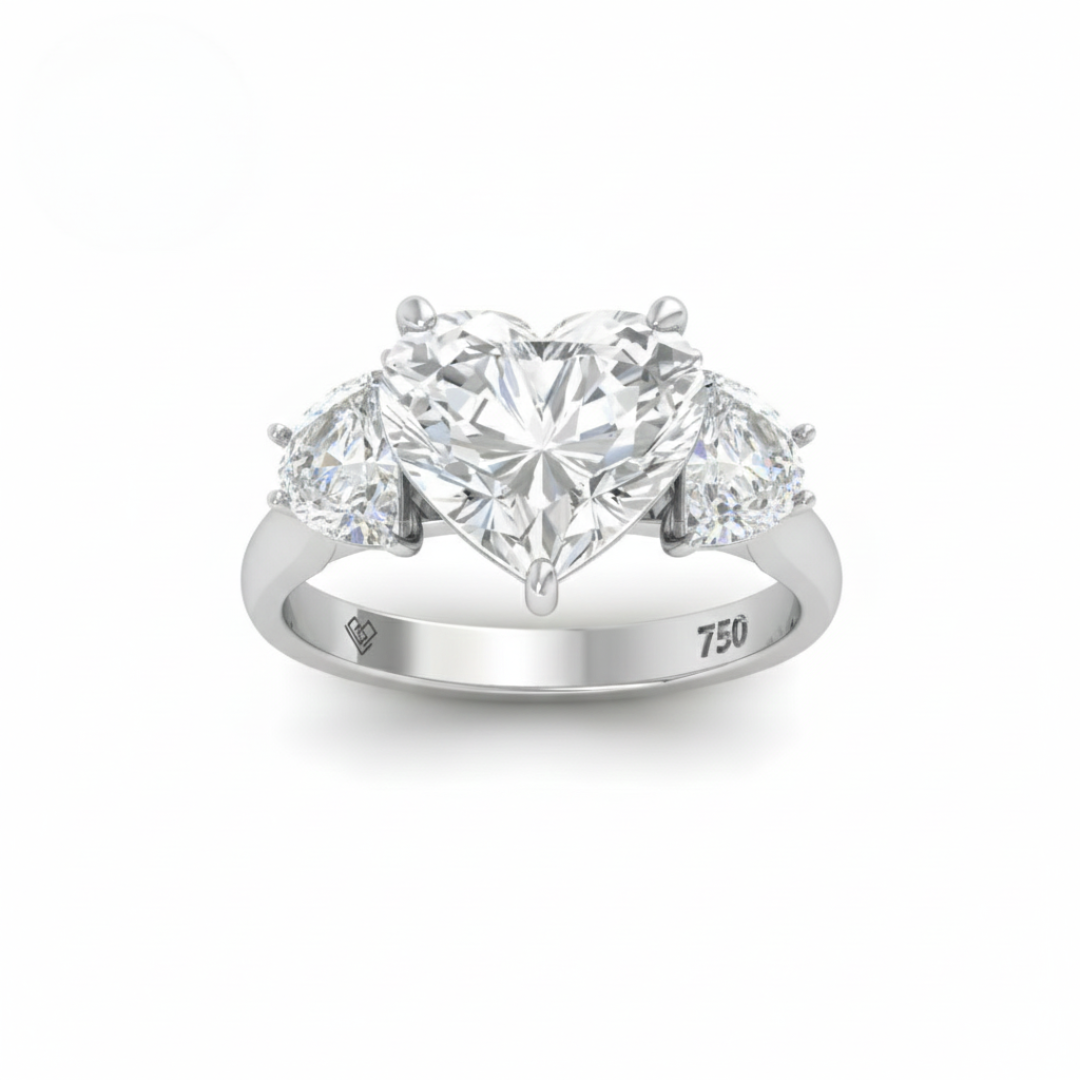 Kamala Heart Cut Diamond Engagement Ring with Half Moon Cut Side Diamonds