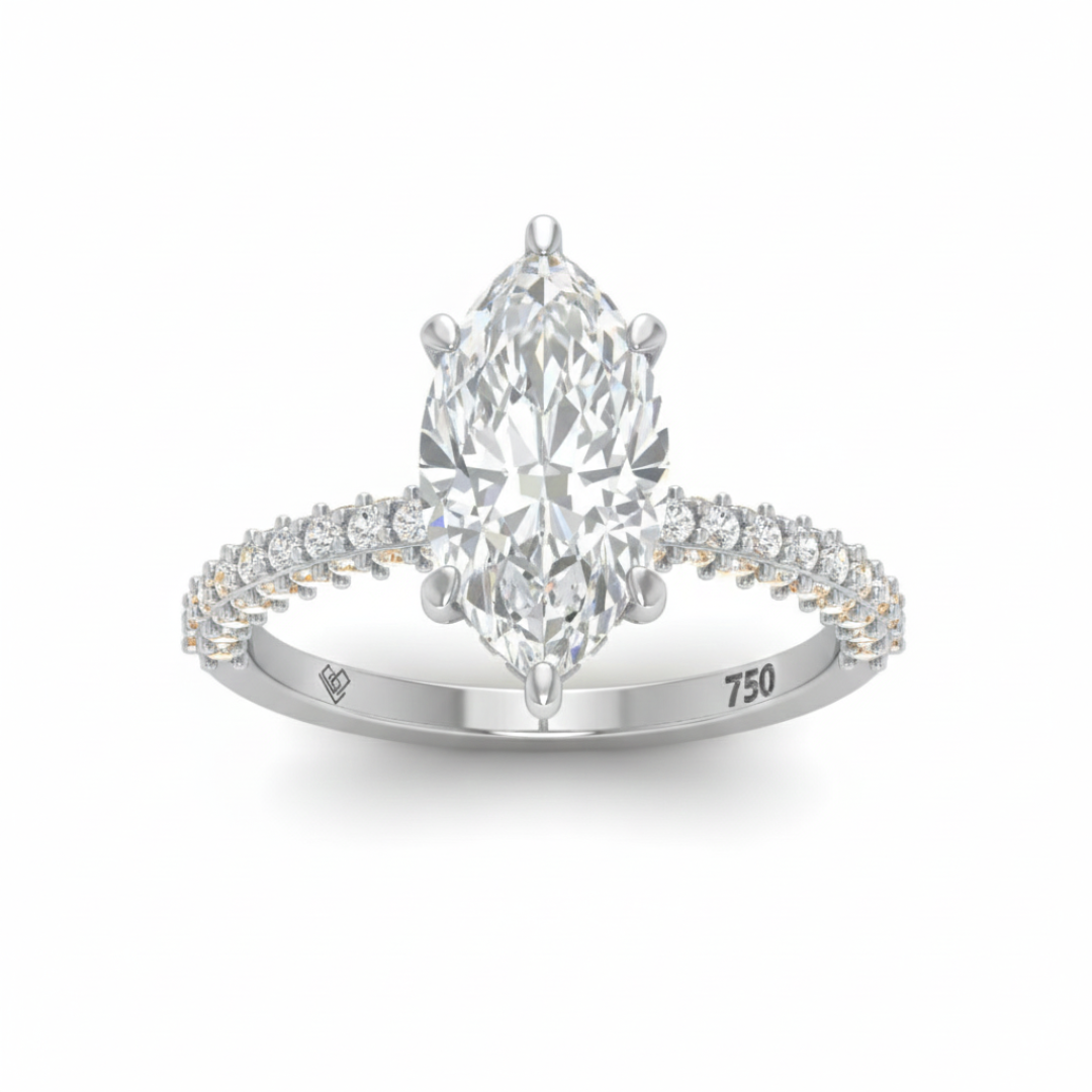 Mia Marquise Cut Diamond Engagement Ring with Diamond Hidden Halo and 3D Diamond Band