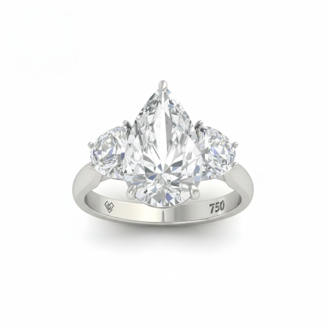 Kamala Pear Cut Diamond Engagement Ring With Half Moon Cut Side Diamonds