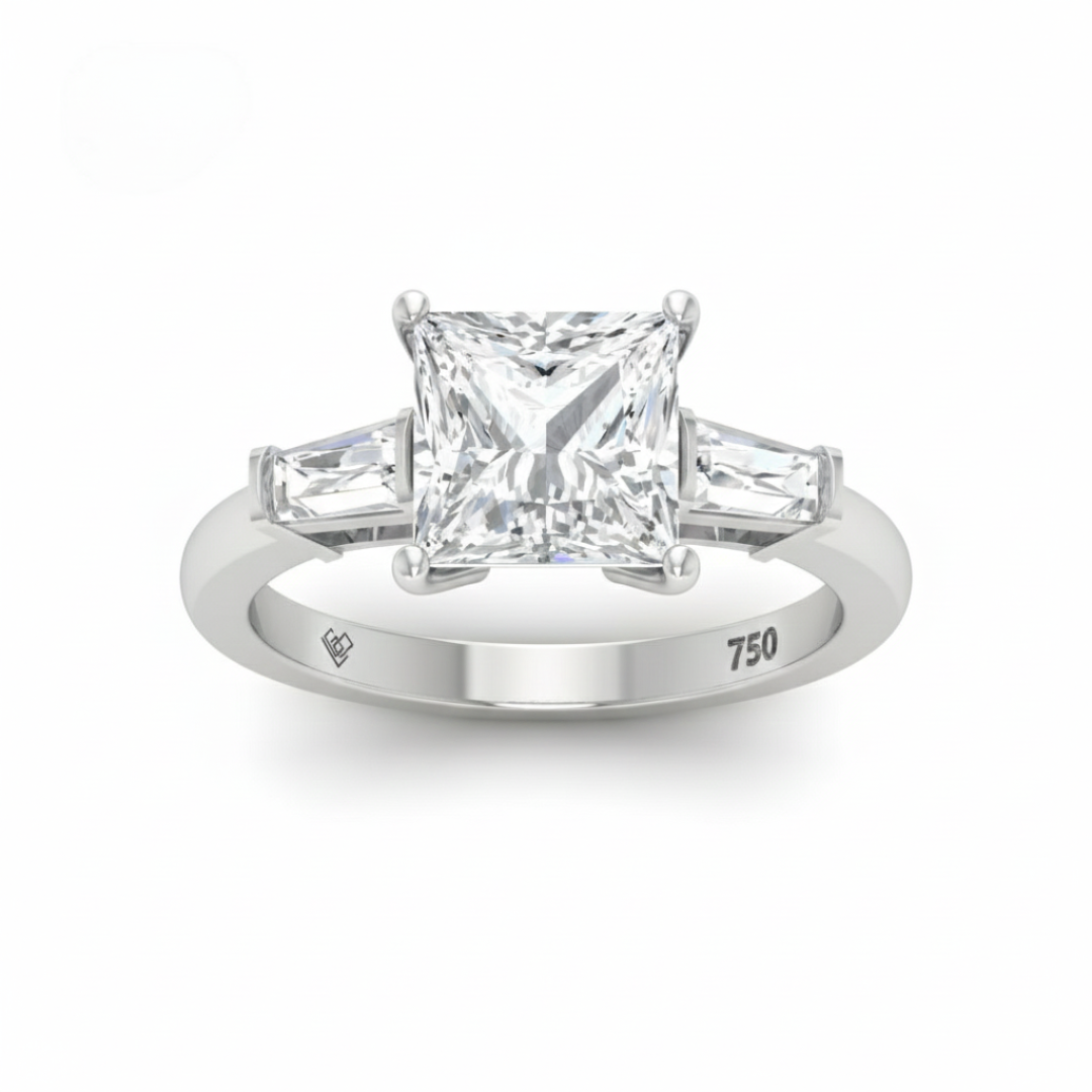 Mary Princess Cut Diamond Engagement Ring With Tapering Baguette Cut Side Diamonds
