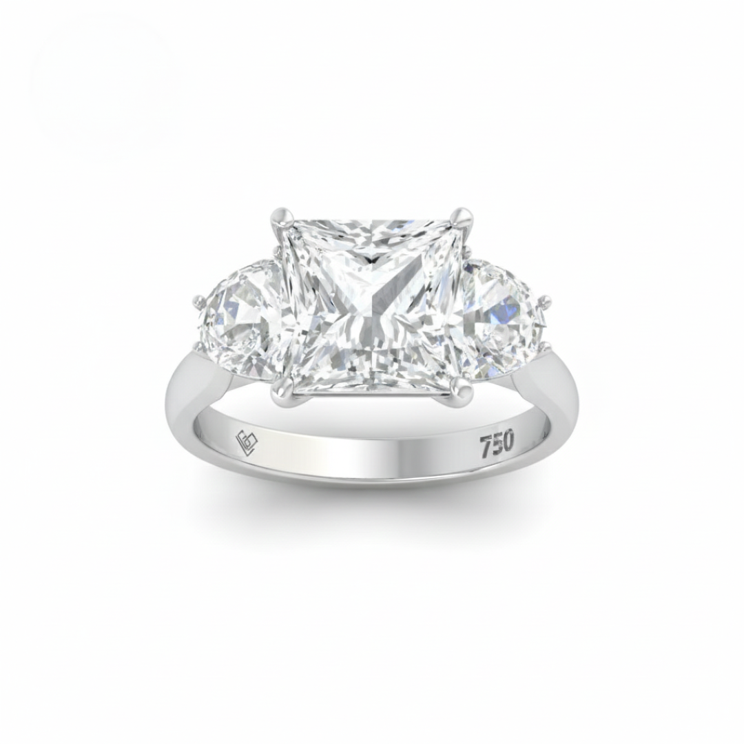 Kamala Princess Cut Diamond Engagement Ring with Half Moon Sides