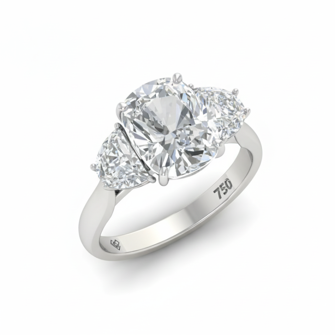 Kamala Cushion Cut Diamond Engagement Ring with Half Moon Cut Side Diamonds