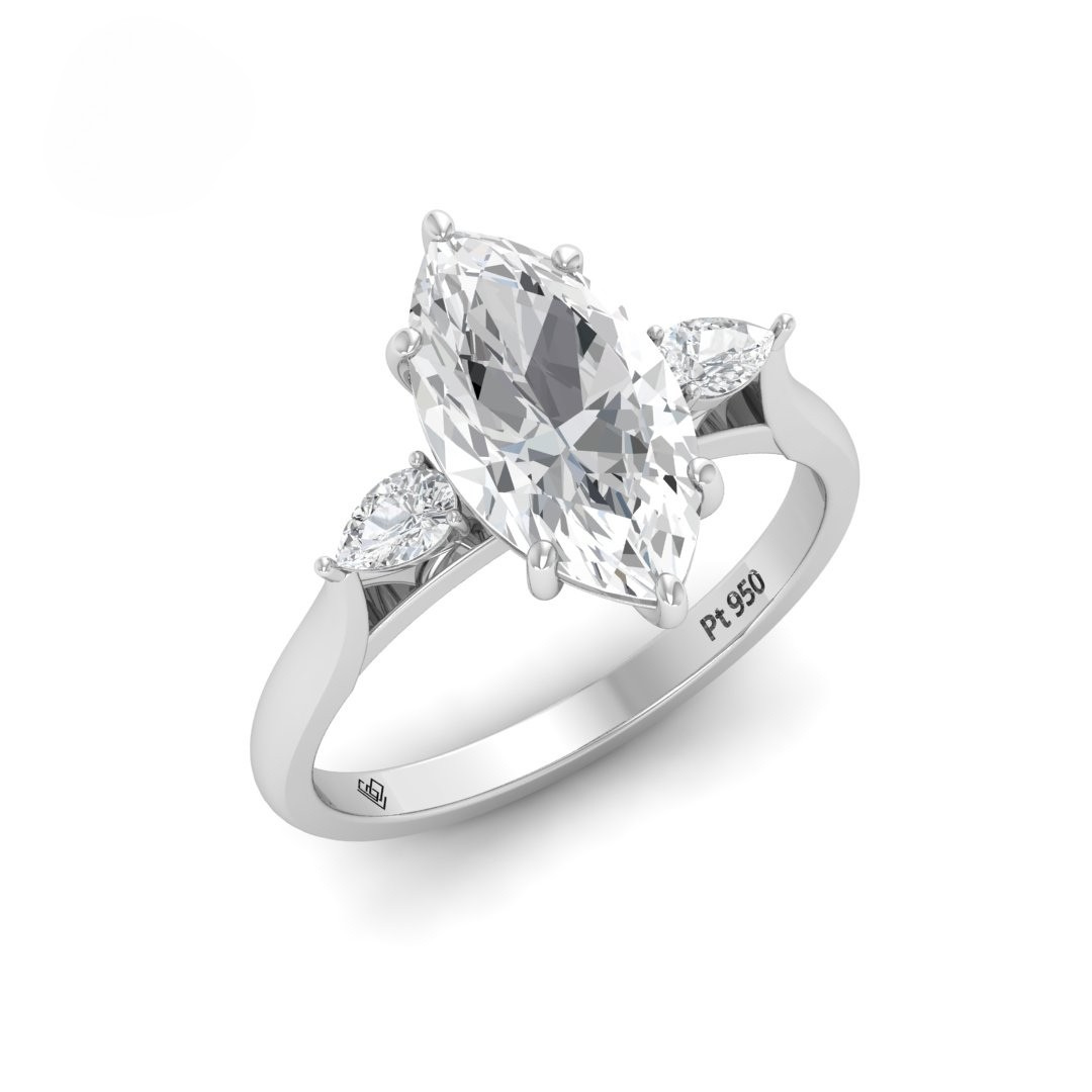 Sofia Marquise Cut Diamond Engagement Ring with Pear Cut Side Diamonds