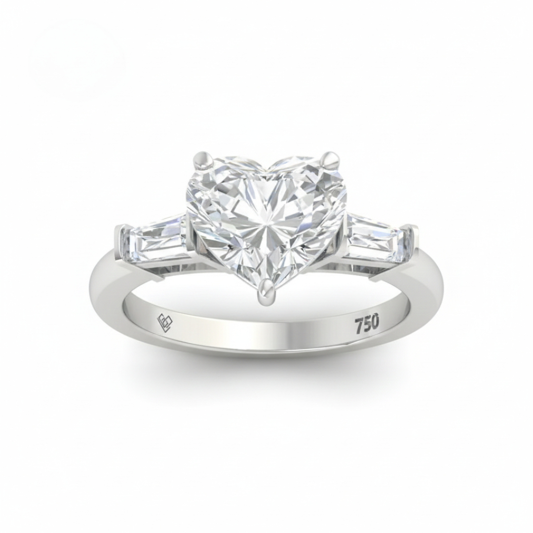 Mary Heart Cut Diamond Engagement Ring with Tapering Baguettes Cut Side Diamonds