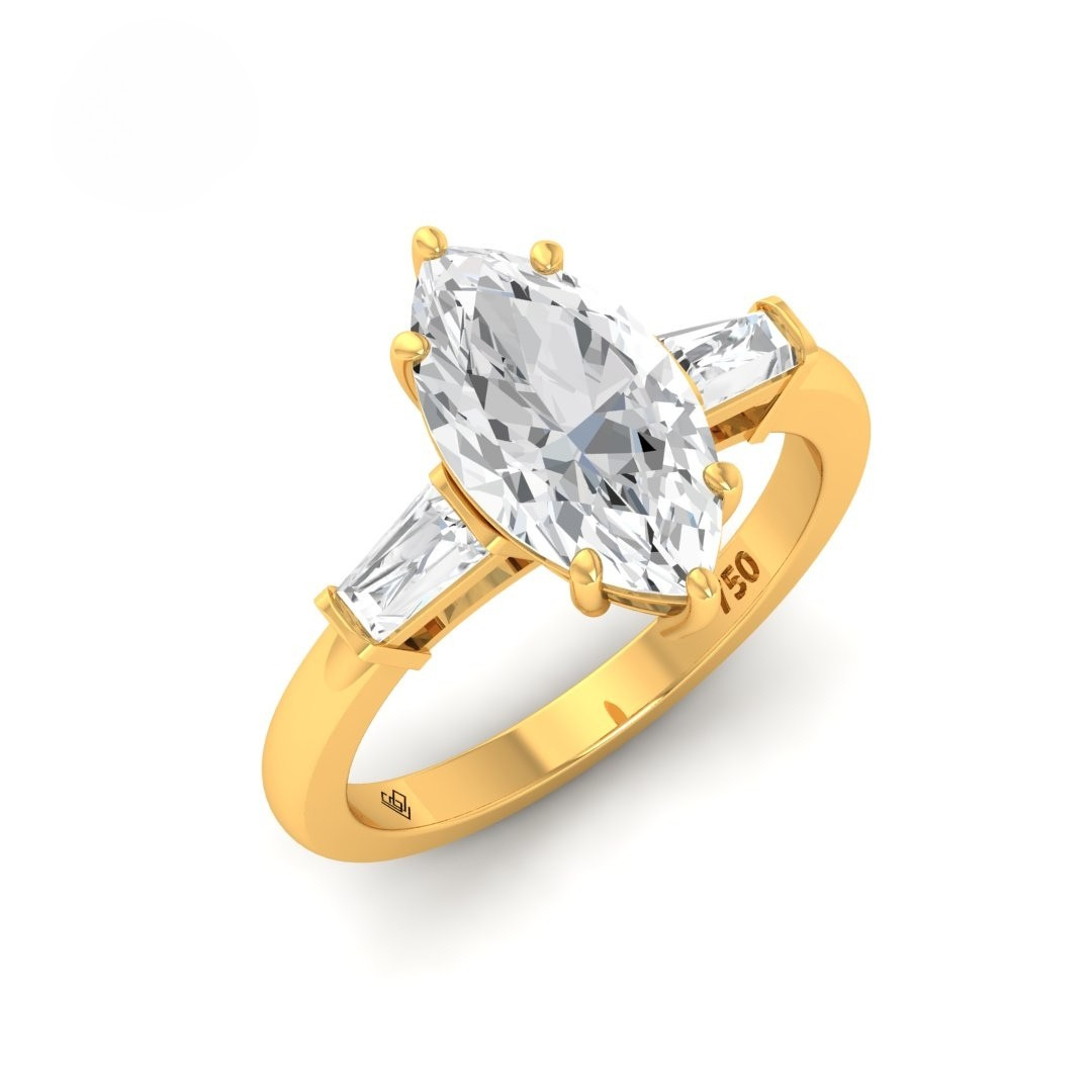 Mary Marquise Cut Diamond Engagement Ring with Tapering Baguette Cut Side Diamonds