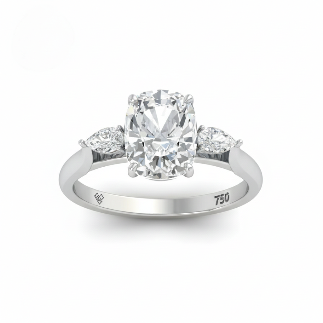 Sofia Cushion Cut Diamond Engagement Ring With A Pear Cut Side Diamonds