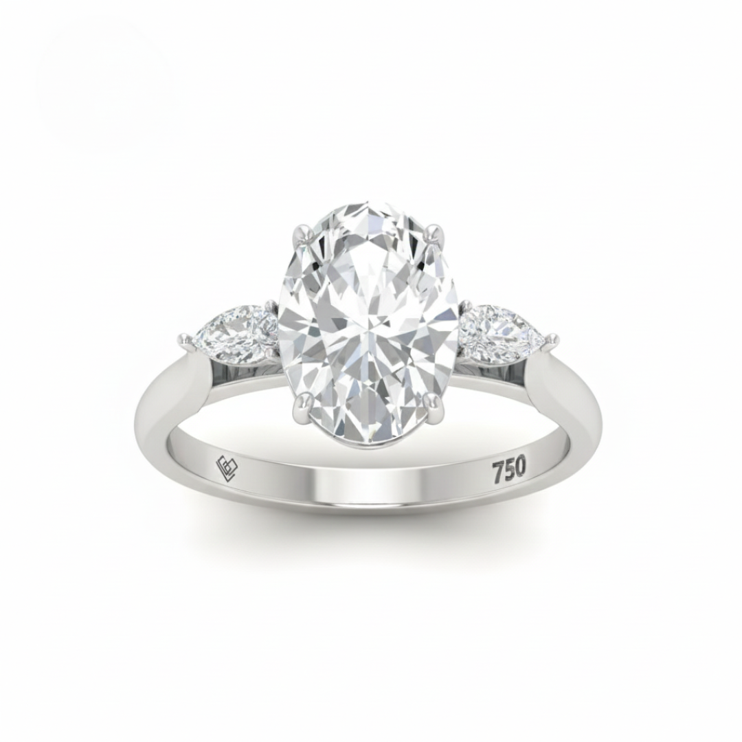 Sofia Oval Cut Diamond Engagement Ring With A Pear Cut Side Diamonds