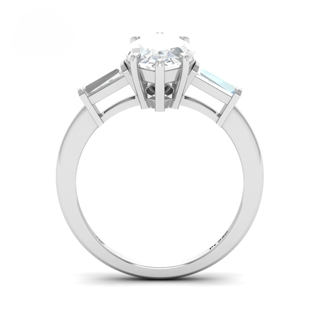 Mary Marquise Cut Diamond Engagement Ring with Tapering Baguette Cut Side Diamonds