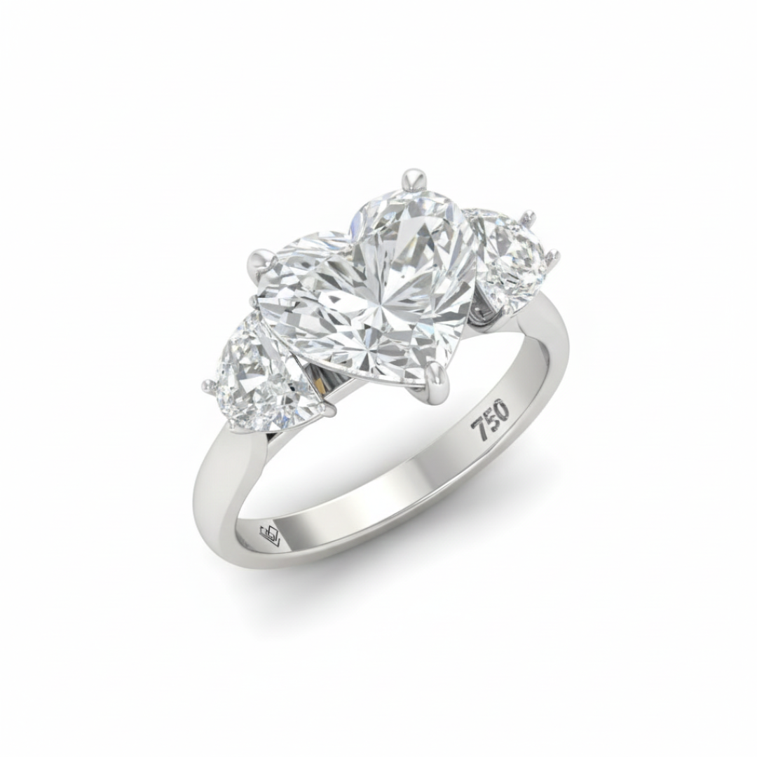 Kamala Heart Cut Diamond Engagement Ring with Half Moon Cut Side Diamonds