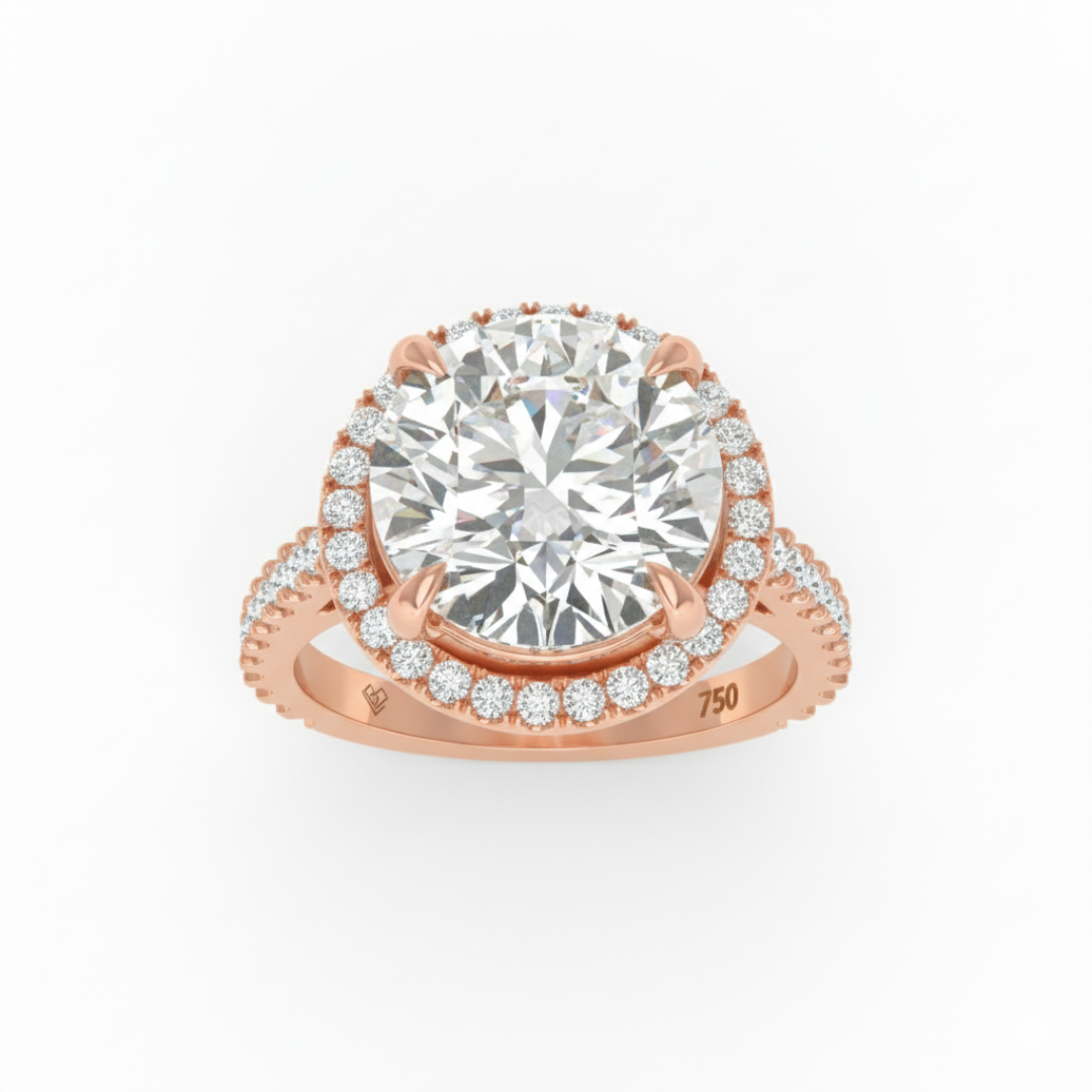 Bella Round Cut Diamond Engagement Ring with Diamond Halo & Diamond Band