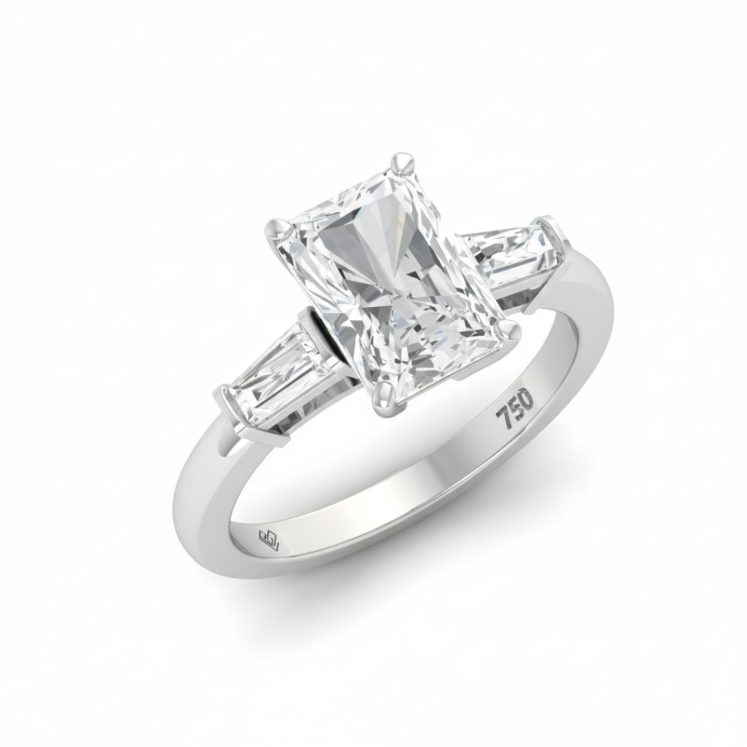 Mary Radiant Cut Diamond Engagement Ring With Tapering Baguettes Cut Side Diamonds