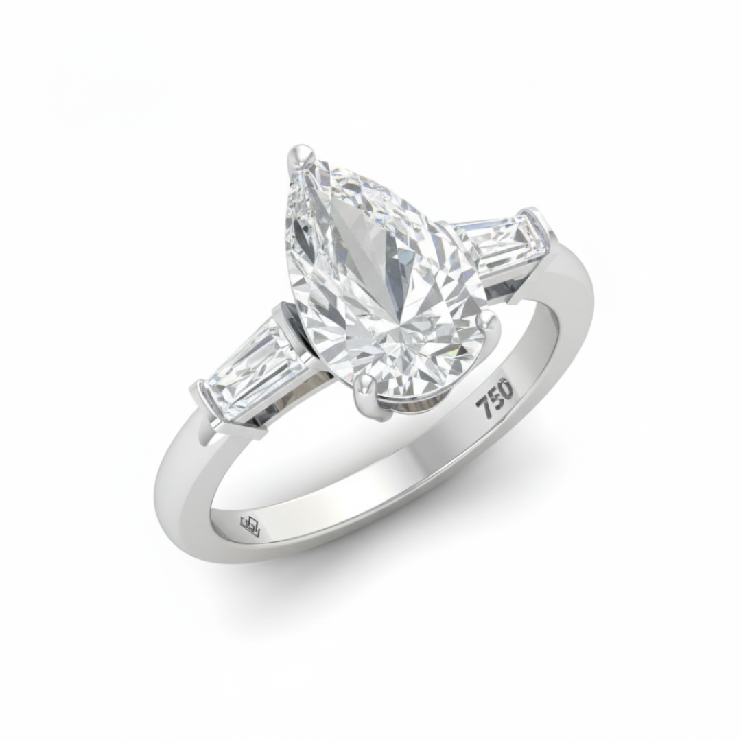 Mary Pear Cut Diamond Engagement Ring With Tapering Baguettes Cut Side Diamonds