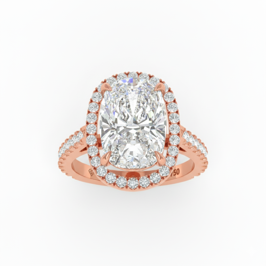 Bella Cushion Cut Diamond Engagement Ring with Diamond Halo & Diamond Band
