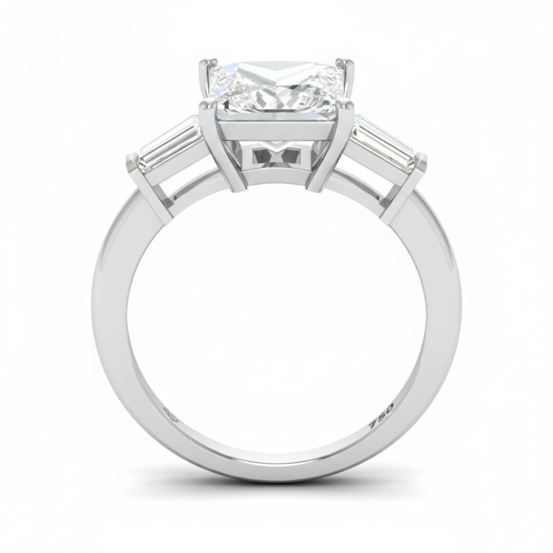 Mary Princess Cut Diamond Engagement Ring With Tapering Baguette Cut Side Diamonds