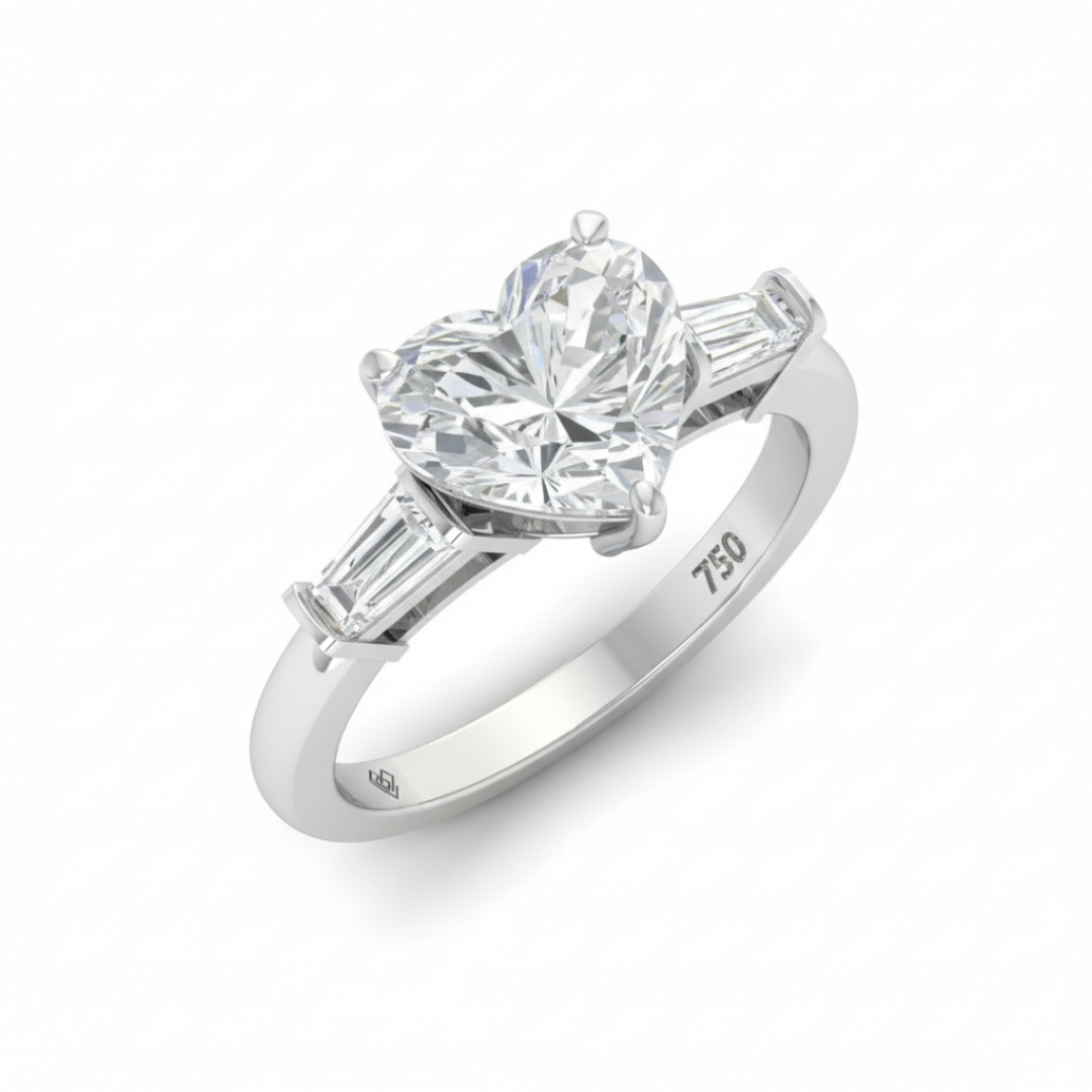 Mary Heart Cut Diamond Engagement Ring with Tapering Baguettes Cut Side Diamonds