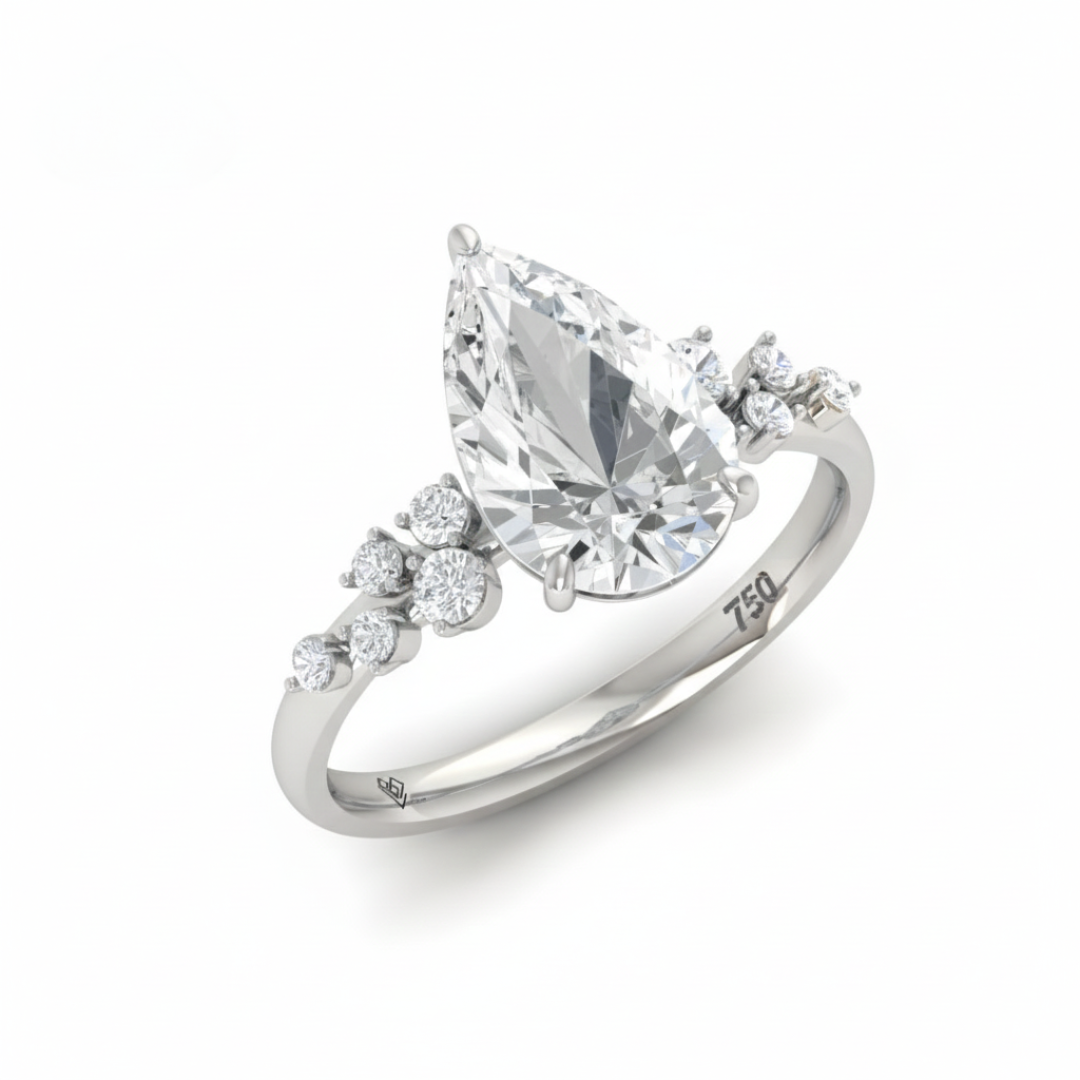 Layla Pear Cut Diamond Engagement Ring With Diamond Accent Band