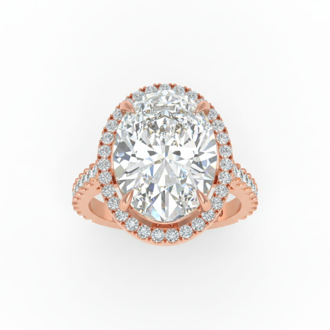 Bella Oval Cut Diamond Engagement Ring with Diamond Halo & Diamond Band