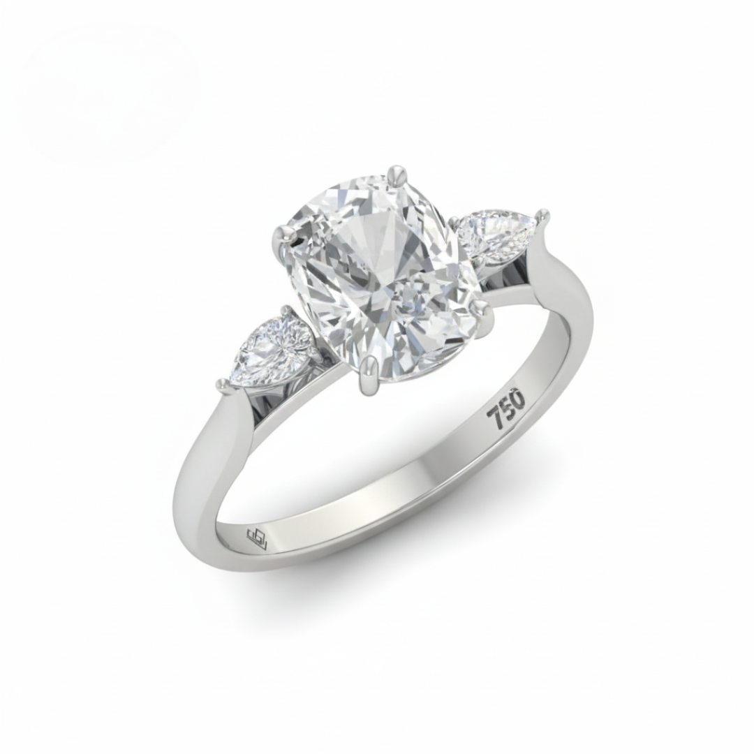 Sofia Cushion Cut Diamond Engagement Ring With A Pear Cut Side Diamonds