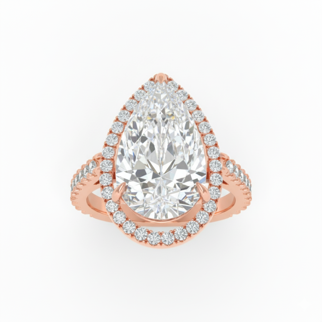 Bella Pear Cut Diamond Engagement Ring with Diamond Halo & Diamond Band