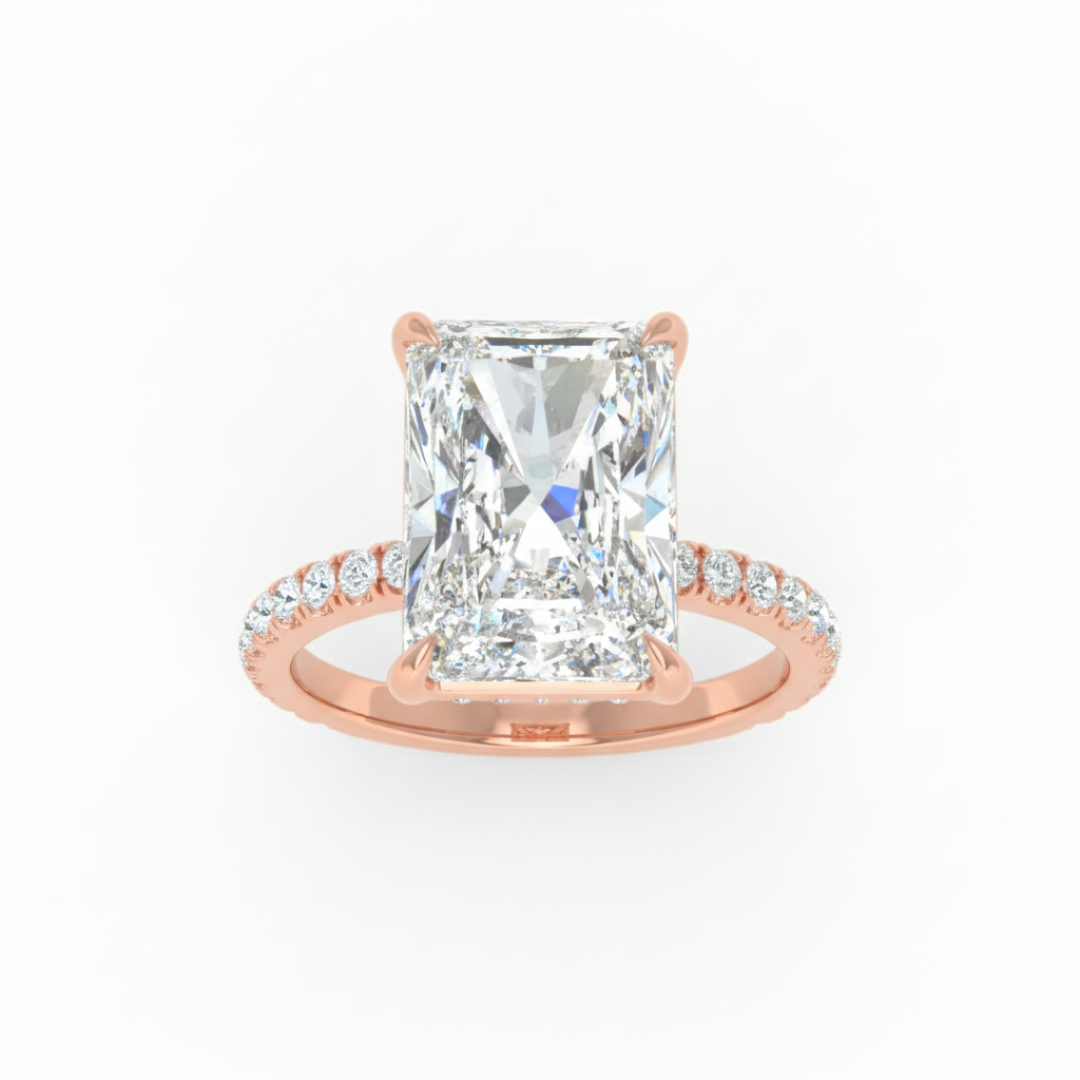 Chloé Radiant Cut Diamond Engagement Ring with Diamond Hidden Halo and Diamond Band