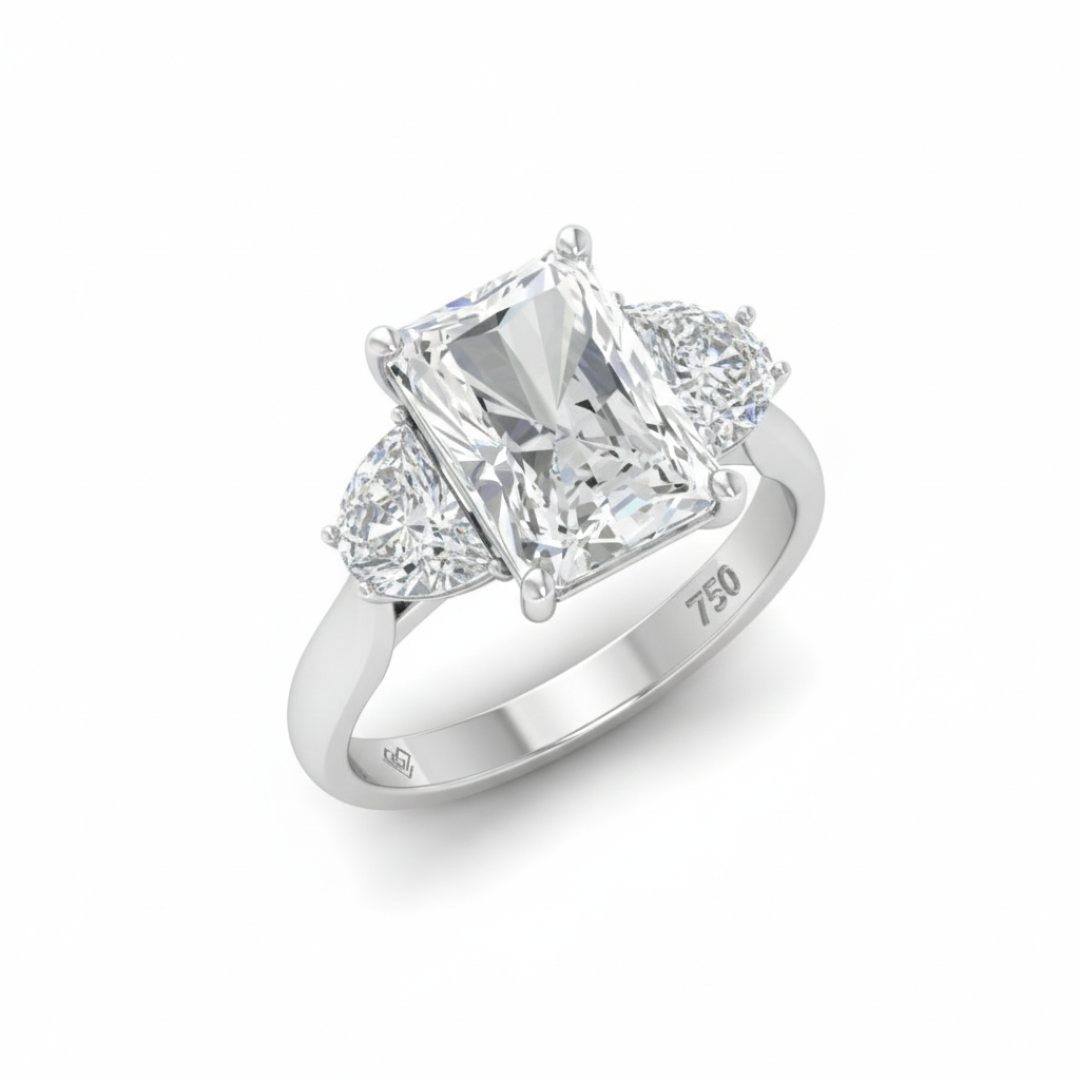 Kamala Radiant Cut Diamond Engagement Ring With Half Moon Cut Side Diamond