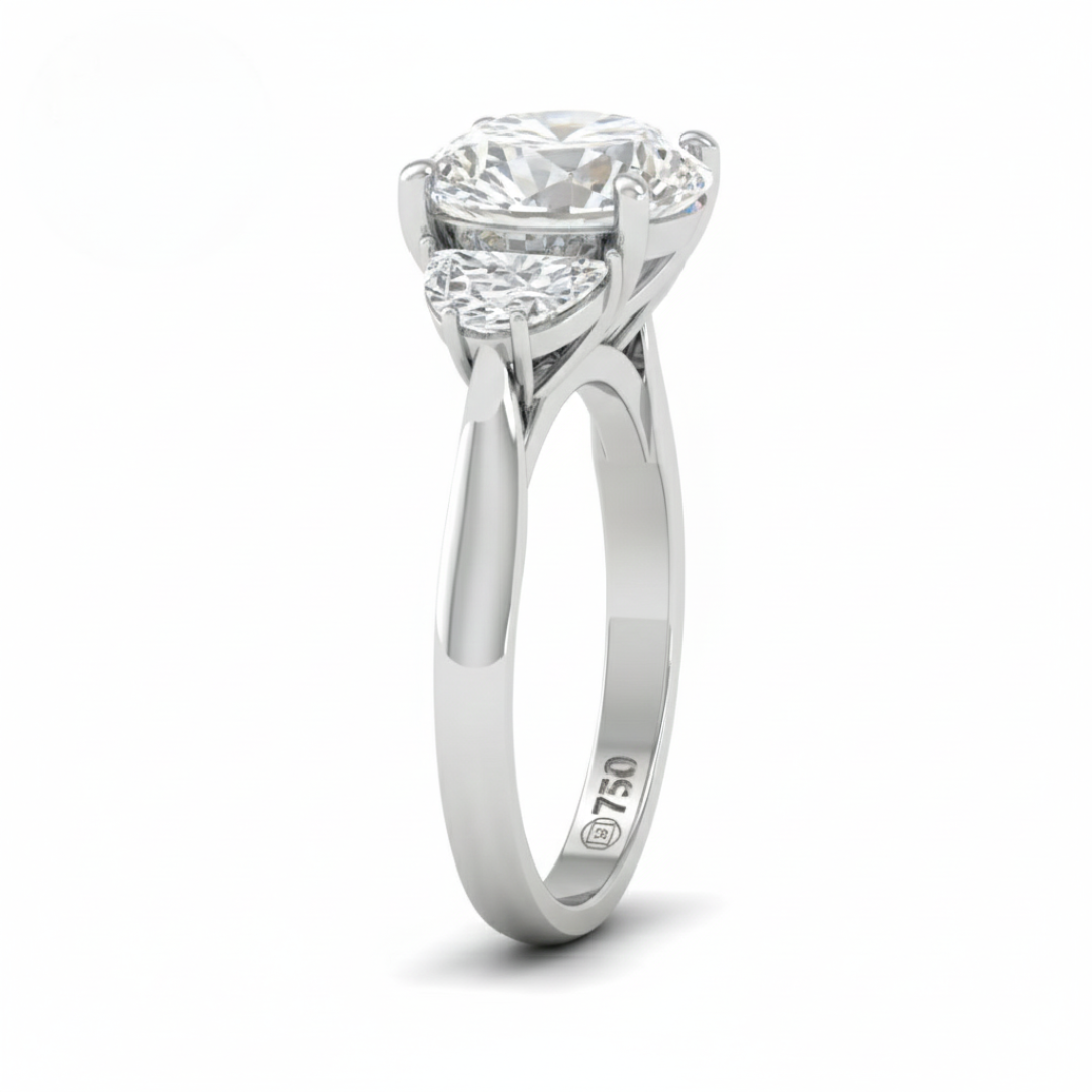 Kamala Round Brilliant Cut Diamond Engagement Ring With Half Moon Cut Side Diamond