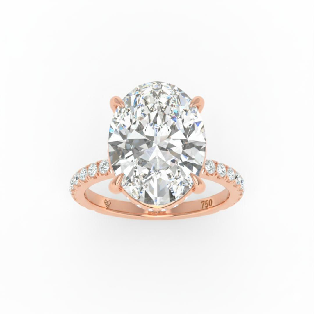 Chloé Oval Cut Diamond Engagement Ring with Diamond Hidden Halo and Diamond Band