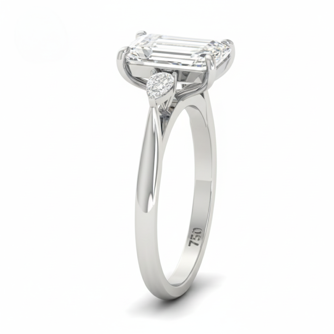 Sofia Emerald Cut Diamond Engagement Ring With A Pear Sides