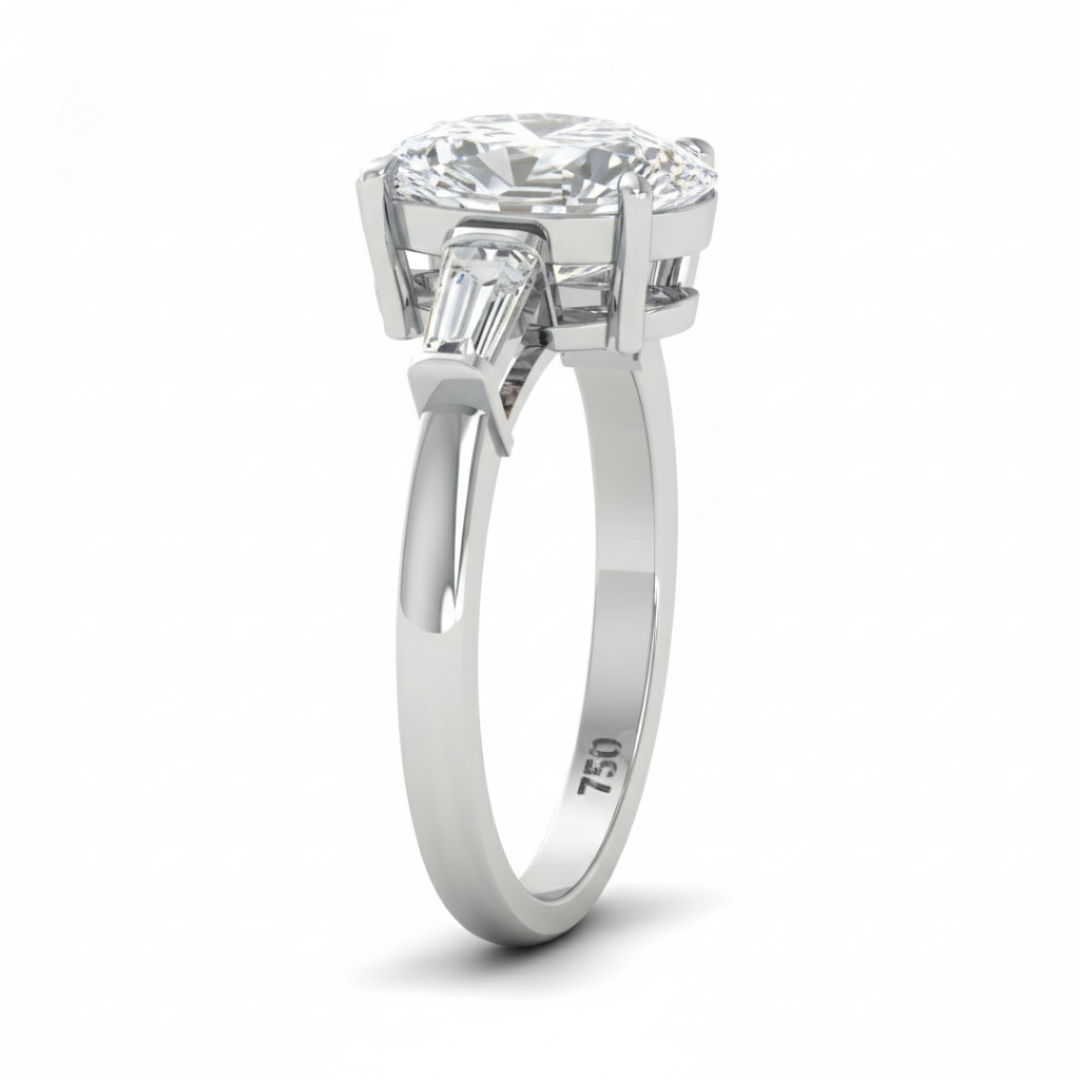 Mary Oval Cut Diamond Engagement Ring With Tapering Baguettes Cut Side Diamond