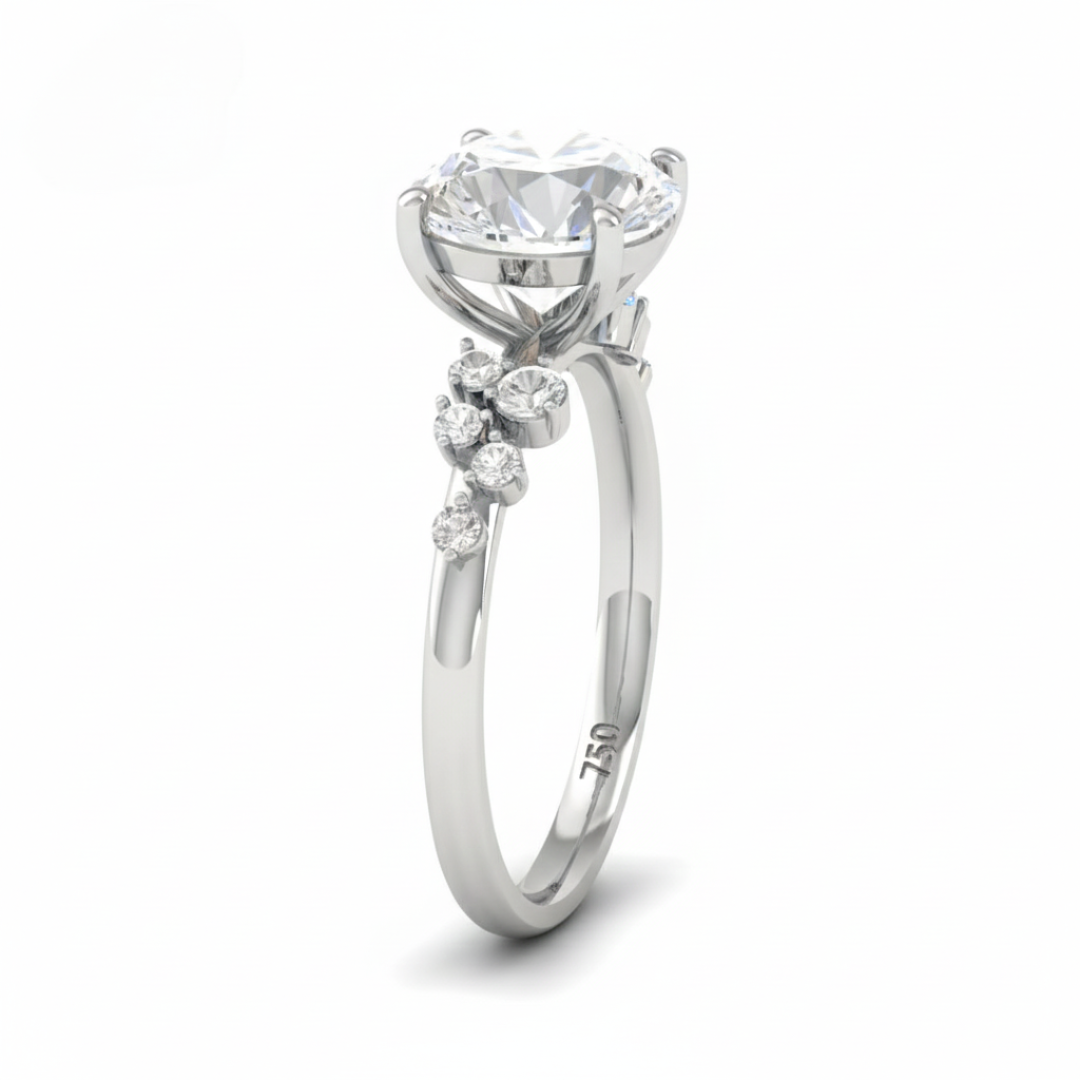 Layla Round Brilliant Cut Diamond Engagement Ring With Diamond Accent Band