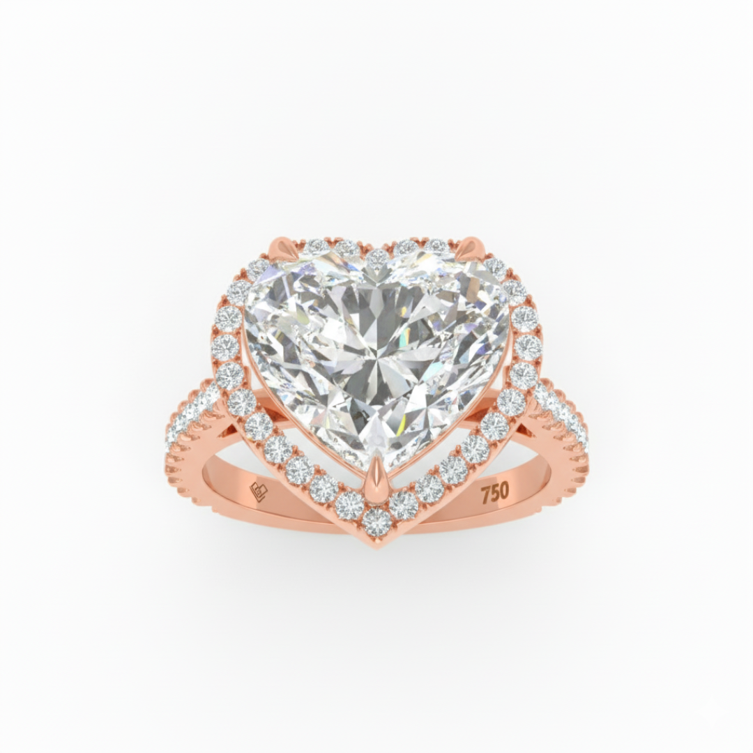 Bella Heart Cut Diamond Engagement Ring with Diamond Halo & Diamond Band