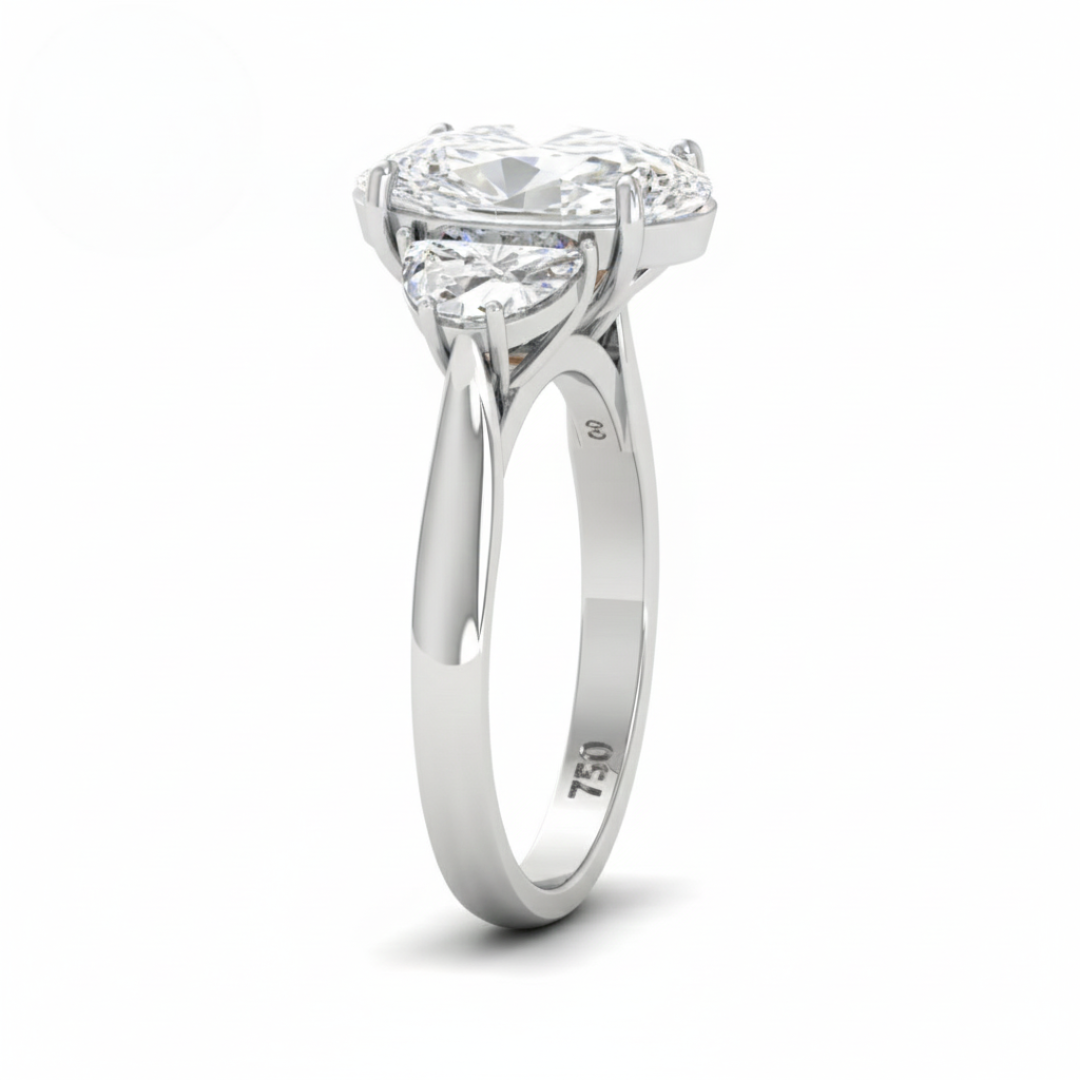 Kamala Oval Cut Diamond Engagement Ring with Half Moon Cut Side Diamonds