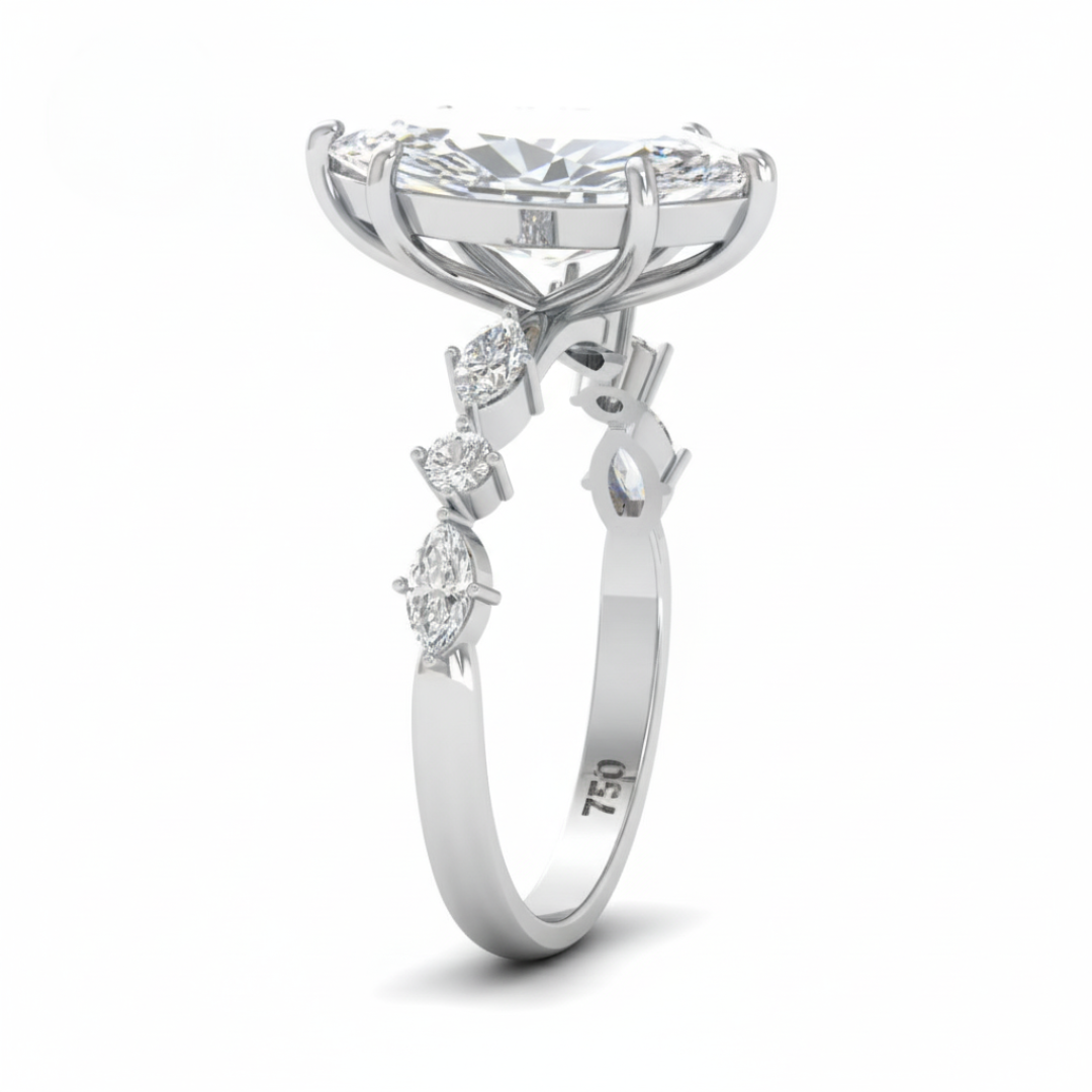 Elizabeth Marquise Cut Diamond Engagement Ring With A Marquise and Round Cut Diamond Band
