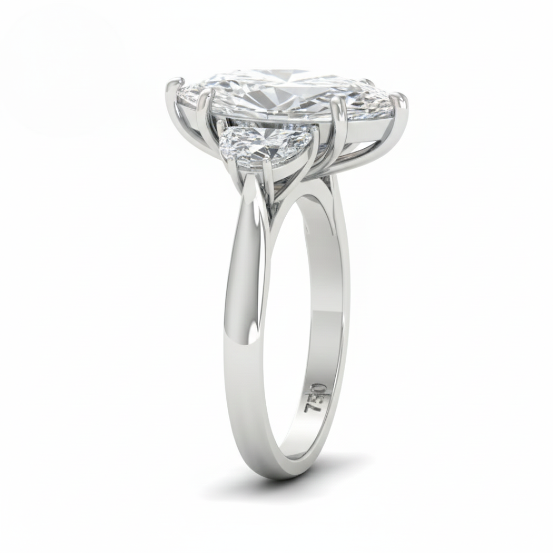 Kamala Marquise Cut Diamond Enagement Ring with Half Moon Cut Side Diamonds