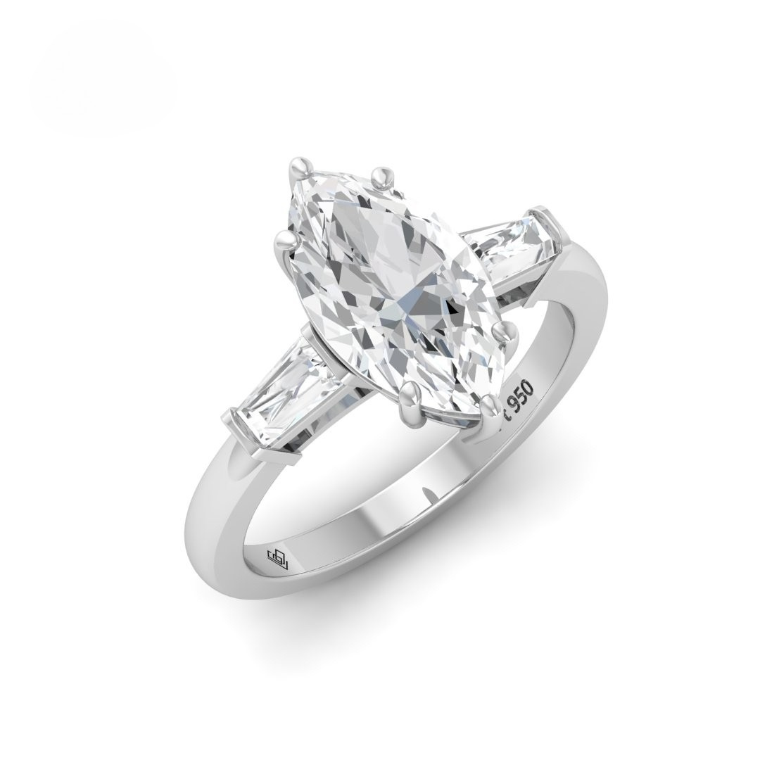 Mary Marquise Cut Diamond Engagement Ring with Tapering Baguette Cut Side Diamonds