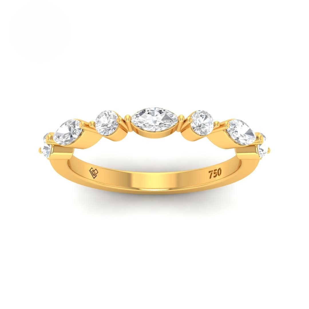Heather 2 stone 18k gold wedding band with lab-grown marquise and round diamonds