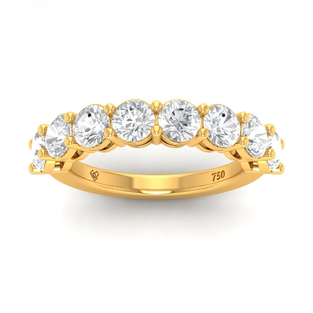 Eli Round cut wedding band with 2.50ct round brilliant diamonds set in yellow gold prong setting