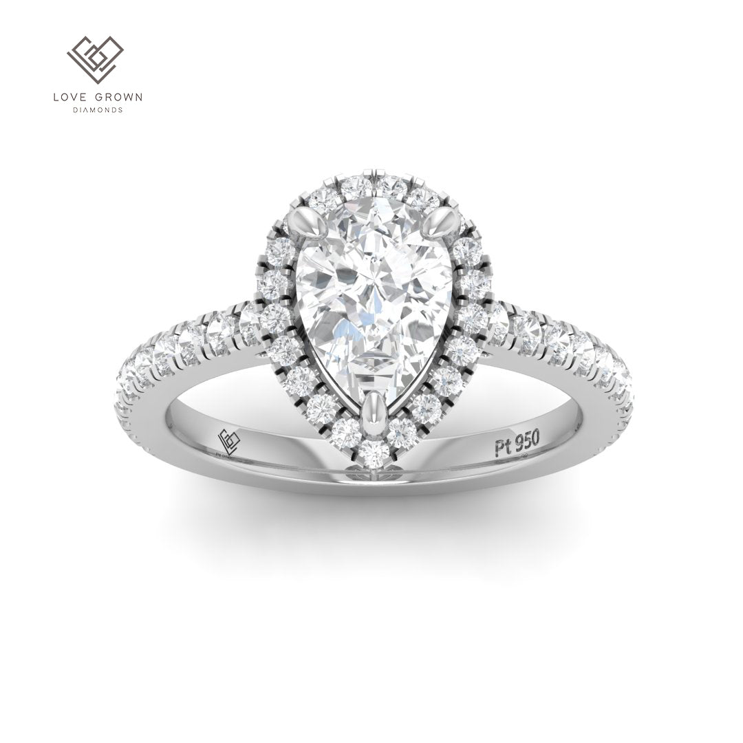 Bella Pear Cut Diamond Engagement Ring with Diamond Halo & Diamond Band