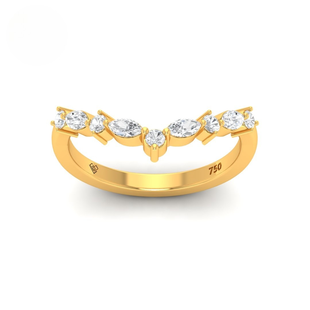 18k gold Jolene 2 stone diamond wedding band with marquise and round cut lab-grown diamonds totaling 0.35ct