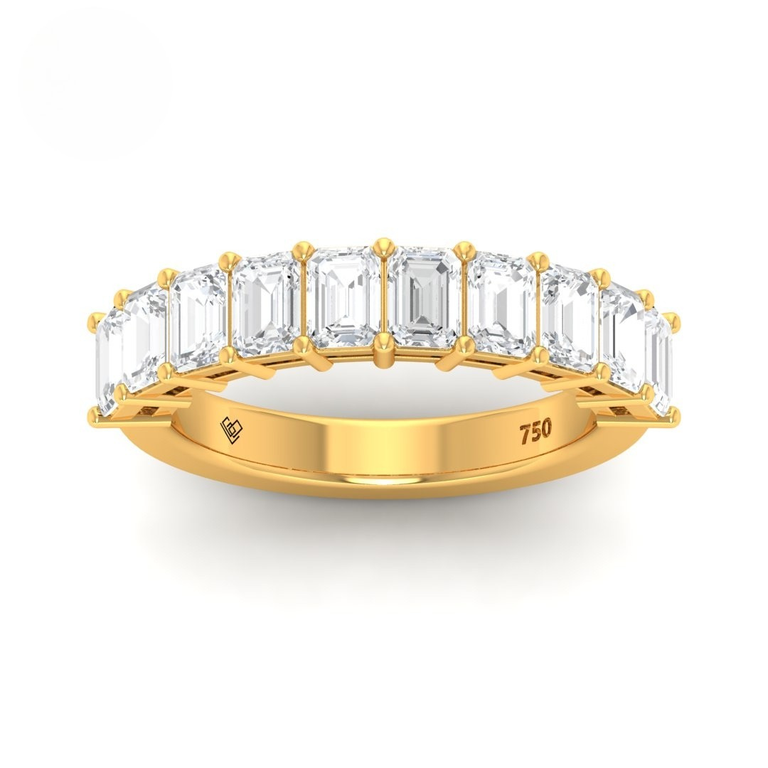 18k gold Anne emerald cut diamond wedding band with 10 lab-grown diamonds totaling 1.50 ct