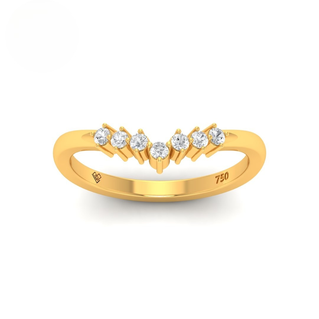18k gold Clara Round Cut V-shaped diamond wedding band with seven lab-grown diamonds totaling 0.175ct