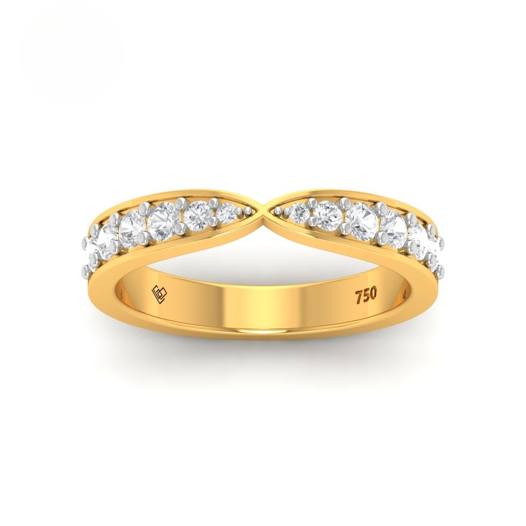 18k gold Laura Round Cut Diamond wedding band with sparkling round cut diamonds in an elegant design