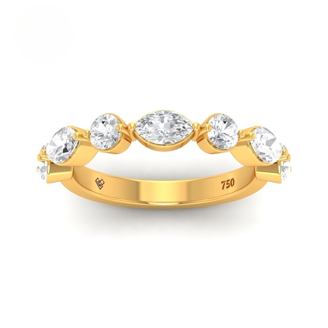 18k gold Nebula 2 stone diamond wedding band with marquise and round lab-grown diamonds totaling 1.05ct