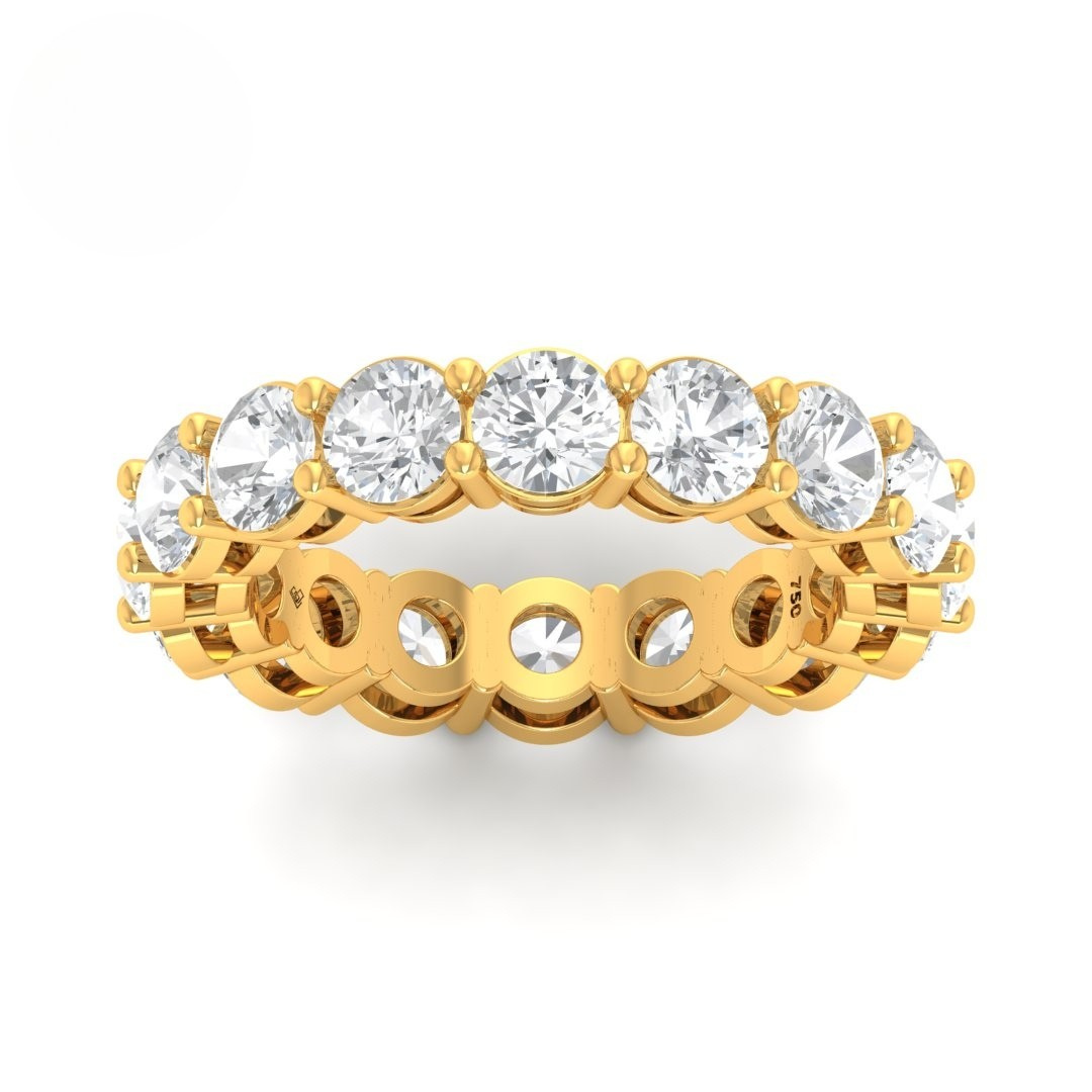 Edra Round cut wedding band with 5.00ct round brilliant diamonds set in yellow gold prong setting