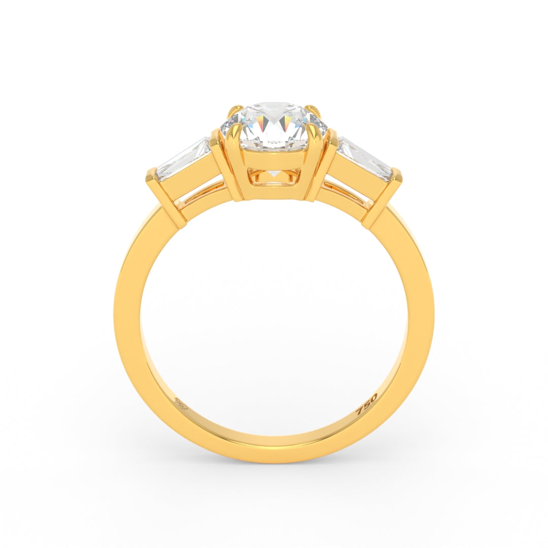 Mary Round Brilliant Cut Diamond Engagement Ring With Tapering Baguette Cut Side Diamond