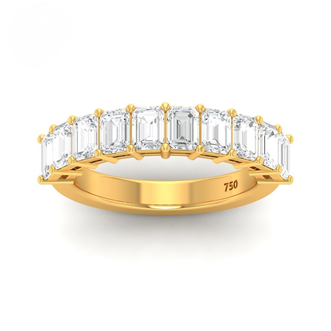 Victoria Emerald cut wedding band 2.50 Ct diamonds set in yellow gold half eternity ring