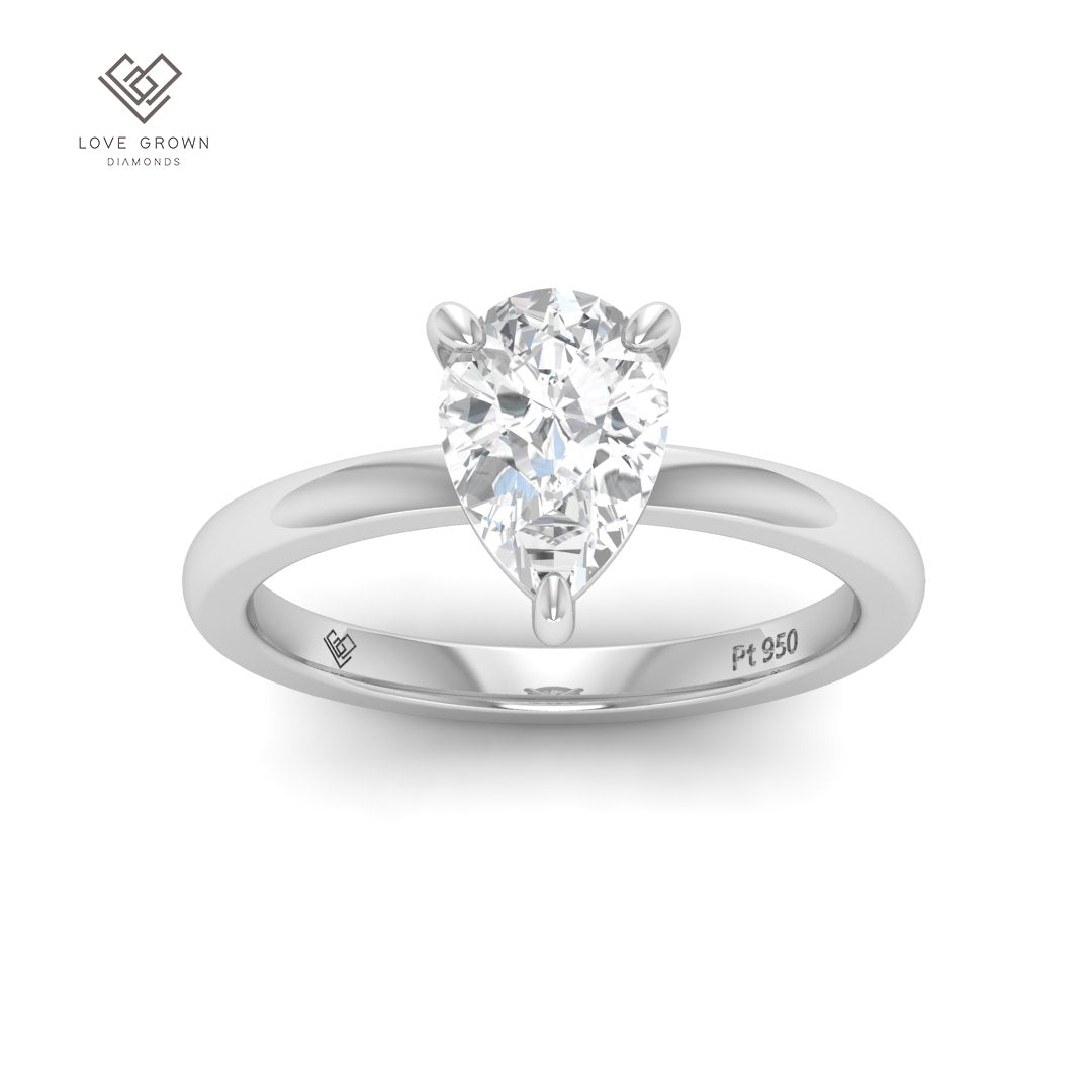 Noémie Solitaire Pear Cut Diamond Engagement Ring in Platinum or 18k Gold